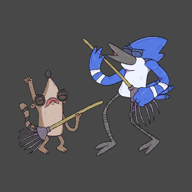 Regular Show - Mordecai and Riby Rake Guitars by surfinggiraffecomics