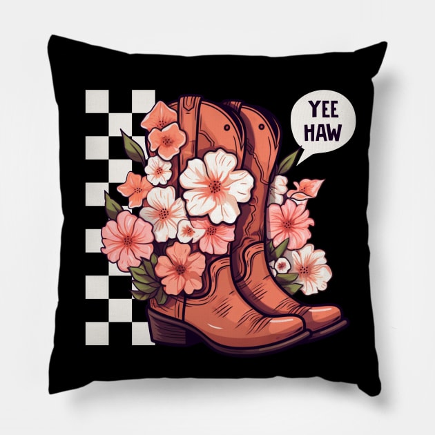 FLORAL COWBOY/COWGIRL BOOTS YEEHAW VINTAGE ART Pillow by rraynerr