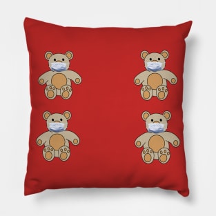 Four bears in masks that are located at a distance from each other because they are quarantined Pillow