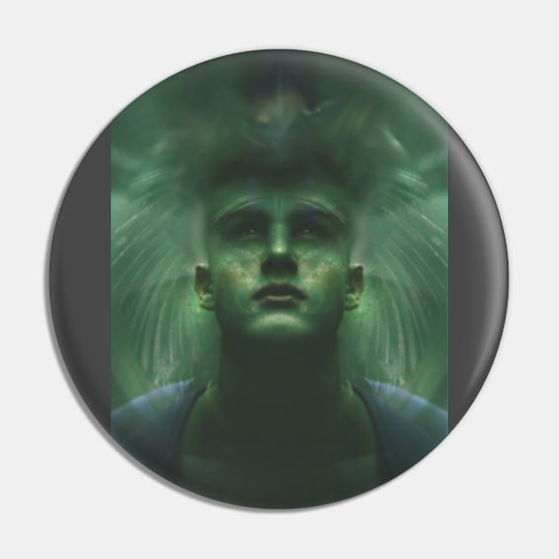 Portrait, digital collage, special processing. Dark, strong. Guy face looking up high. Fantasy. Aquamarine, energy flows. Pin by 234TeeUser234