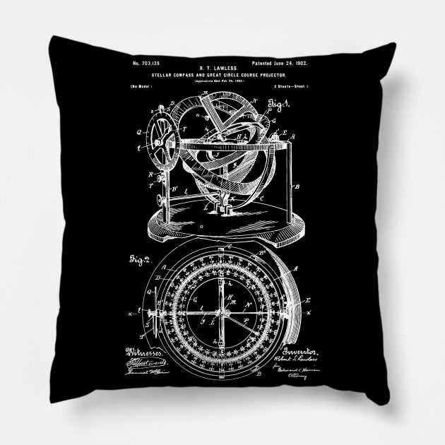 Nautical Compass Patent 1902 Nautical Steering Pillow by Anodyle