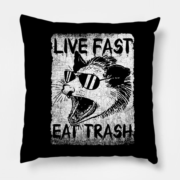 Live Fast Eat Trash Opossum Pillow by reintdale