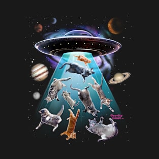 Cats Aducted by Alien Spaceship in Outspace funny Cat Shirt T-Shirt