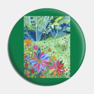 Woodland meadow painting with multicoloured flowers Pin