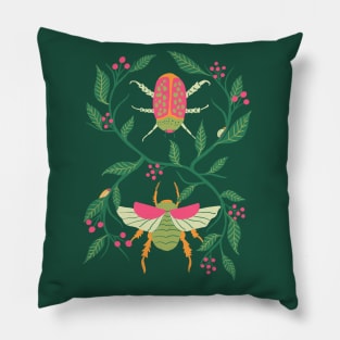 Pink and Green Garden Beetles Pillow