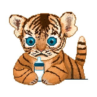 Cute baby tiger holding a bottle of milk T-Shirt