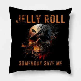 Jelly Roll "Somebody Save Me" Orange Rough Letters Skull Pillow