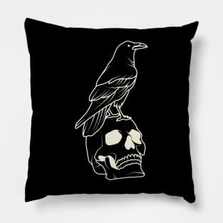 Skull And Raven Aesthetic Lineart Pillow