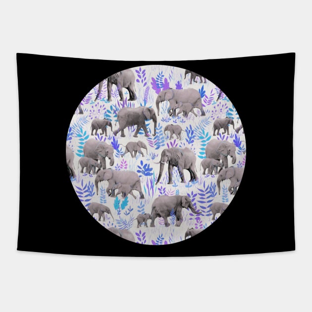 Sweet Elephants in Aqua, Purple, Cream and Grey Tapestry by micklyn