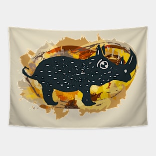 Cute rhino with abstract background Tapestry