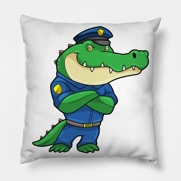 Crocodile as Police officer with Police uniform Pillow by Markus Schnabel