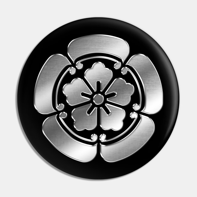 Oda Clan Kamon Silver Chrome Pin by Takeda_Art