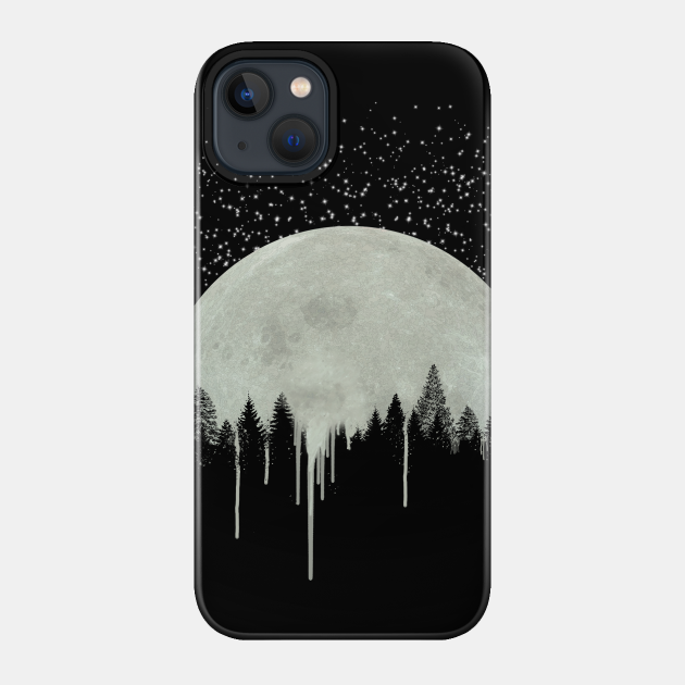 Full Moon Art, Forest Trees Silhouette, Dripping Paint, Gray, Gift Idea, For her, For Him, Moon Phases, Stary Night, Stars - Moon - Phone Case