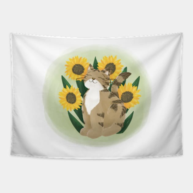 Cute cat with flowers Tapestry by AbbyCatAtelier