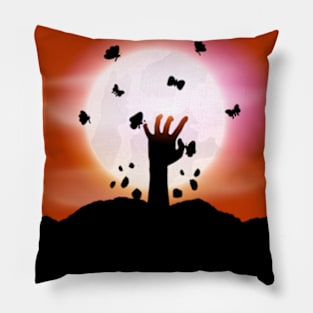 Harmony in Orange: Moon and Zombies butterfly part 5 Pillow