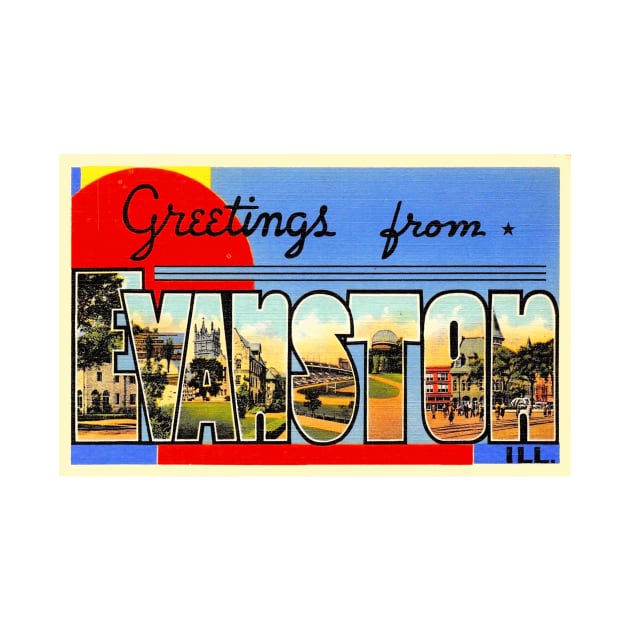 Greetings from Evanston, Illinois - Vintage Large Letter Postcard by Naves