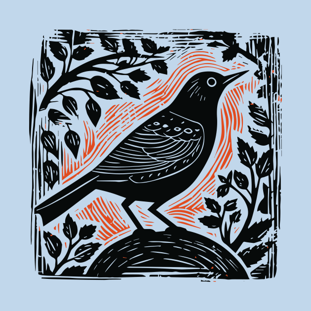 Lino Cut Bird by n23tees