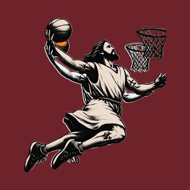 Funny Jesus Basketball Dunk by mieeewoArt