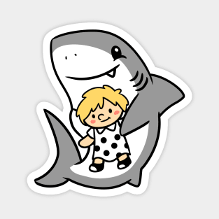 Shark Pup Morgan & Their Doll (Light Tones, Shag, Smock Dress) Magnet