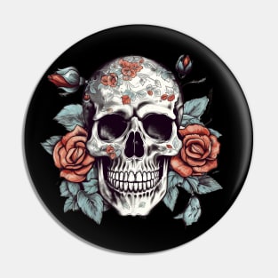 Skull floral Rose Vintage Day of the Dead Pin