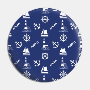 Sailing Illustrative Pattern White on Navy Blue Pin