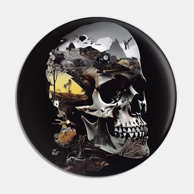 Skull Collage - Dark and Edgy Art Print, Clothing, and Accessories Pin by laverdeden