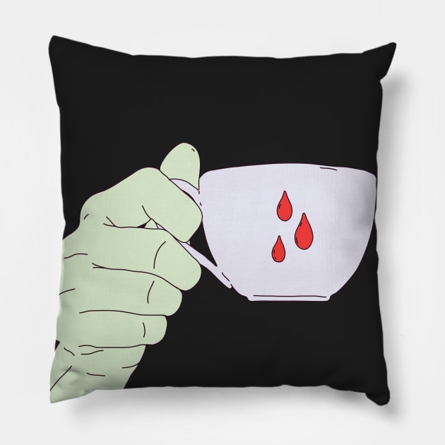 Bloody Tea Pillow by gnomeapple