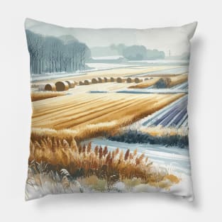 Winter Country Fields Landscape Pillow