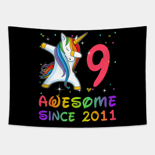 Awesome Since 2011 Birthday Unicorn Dabbing Gift 9 Years Old Tapestry