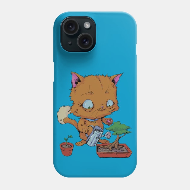 Orange Cat Watering a Bonsai Tree and Plants Phone Case by Hutchew