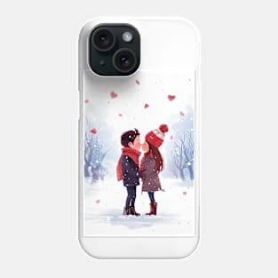 valentine lovers in snow - valentine gift Phone Case