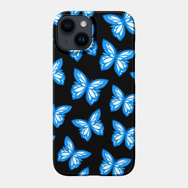 Blue Butterfly Pattern Black Background - Butterfly Design - Phone Case |  TeePublic