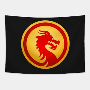 Majestic Red And Gold Chinese Luck Dragons Head Design Tapestry