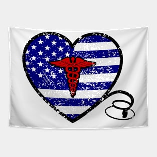 Distressed Heart Stethoscope Flag Tapestry