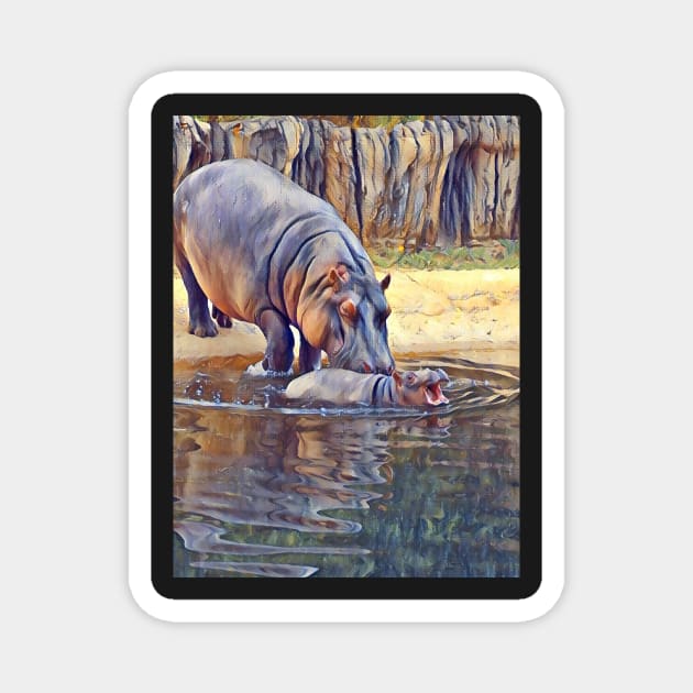 Mom and baby hippo Magnet by Sharonzoolady