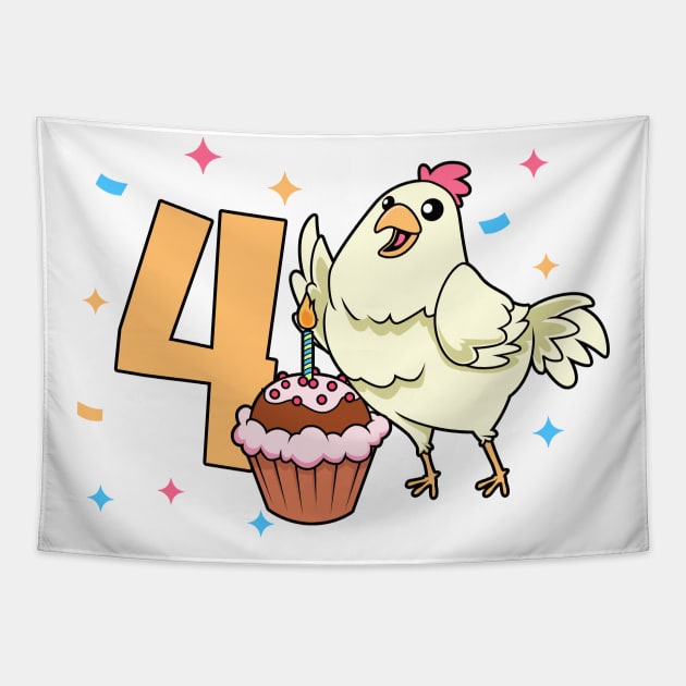 I am 4 with chicken - kids birthday 4 years old Tapestry by Modern Medieval Design