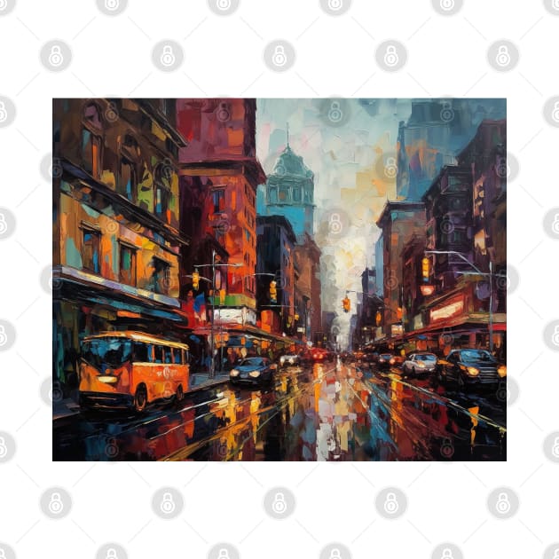 Rainy city oil painting by summer-sun-art