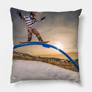 Snowboarder sliding on a rail Pillow
