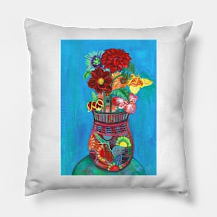 Mexican Flowers in a Mexican Vase, Flowers in a Vase Series Pillow