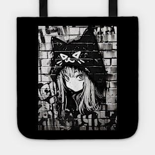 Kawaii Aesthetic Black And White Nekomimi Anime Cat Girl Graffiti Art Style Tote