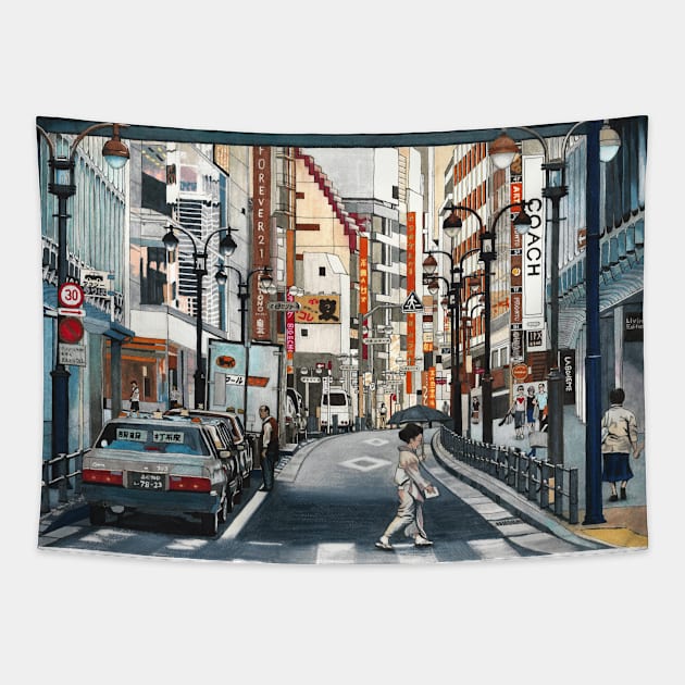 Tokyo Crossing Tapestry by JapaneseStreetscape5