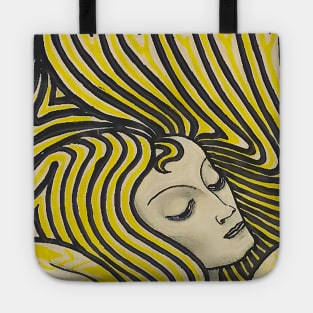 Psychedelic woman in colors vintage line art Tote