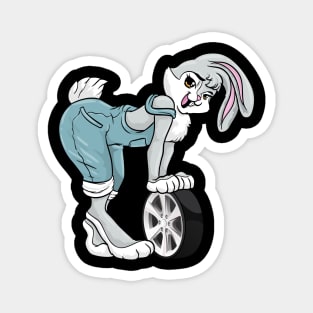 Funny mechanic bunny with a tire Magnet