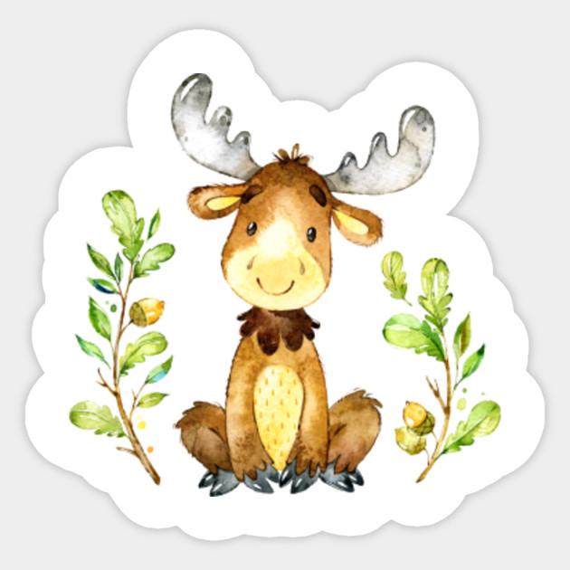 Cute Baby Moose Watercolors Illustration Moose Sticker Teepublic