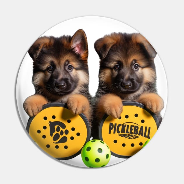German Shepherd Puppies Pickleball Design Pin by Battlefoxx Living Earth
