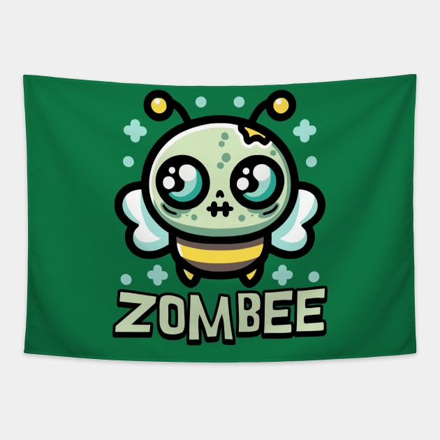 Zombee! Cute Zombie Bee Pun Tapestry by Cute And Punny