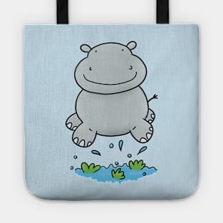 Cute baby hippo cartoon illustration Tote