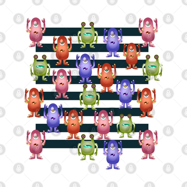 Bright pattern with nice monsters and stripes by Nataliia1112