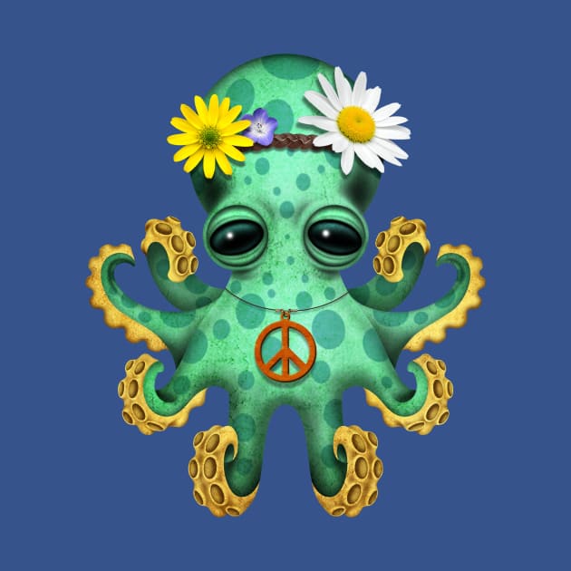 Cute Green Baby Octopus Hippie by jeffbartels