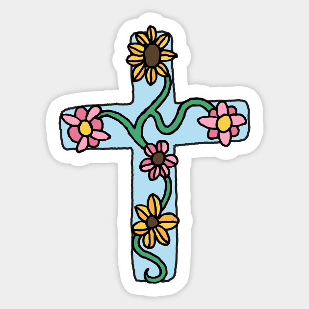 Floral cross stickers - hand drawn style